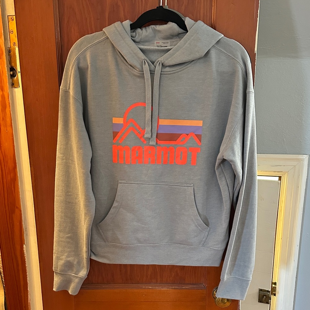 Marmot Gray Hoodie with Vibrant Orange Accents
